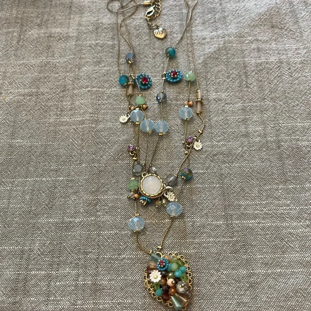 Betsey Johnson Blue and Green Multi-Strand Necklace with Charms